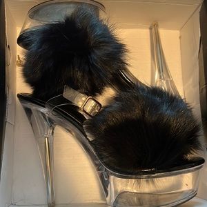 Cute black furry heels